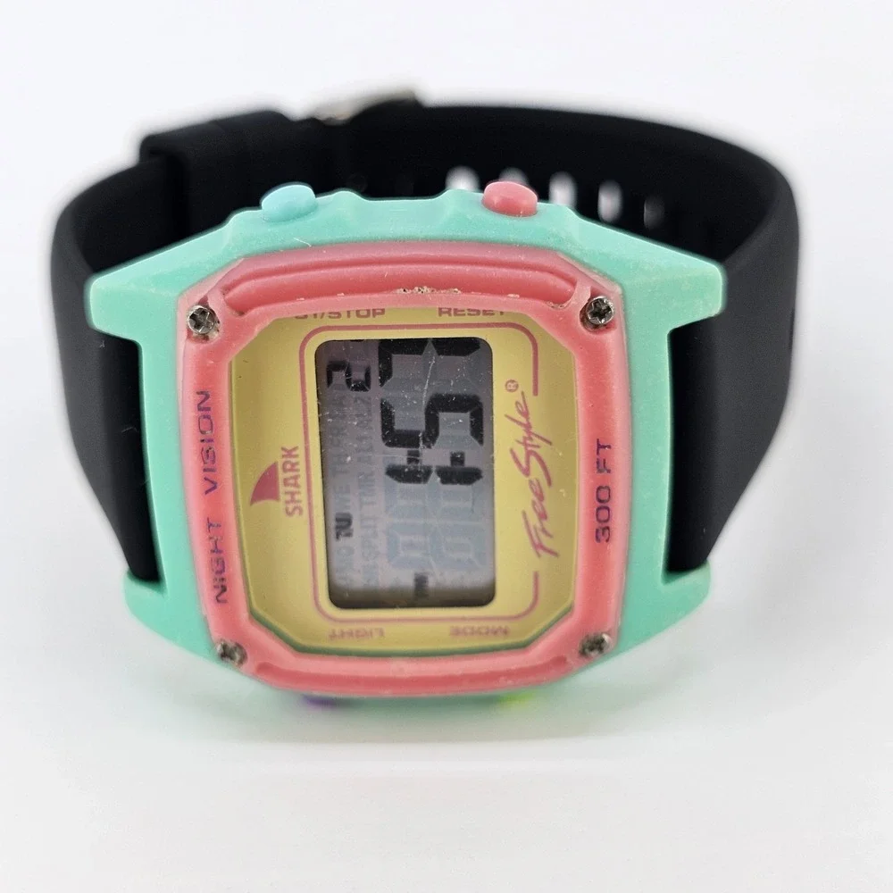 Freestyle Shark Women's Digital Watch 38MM Pink Aqua NEW Black Bands NEW Battery